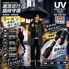 G-8骨抗UV黑膠一鍵開傘自動傘